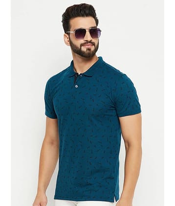 XFOX Pack of 1 Cotton Blend Regular Fit Printed Half Sleeves Men's Polo T Shirt ( Teal Blue )