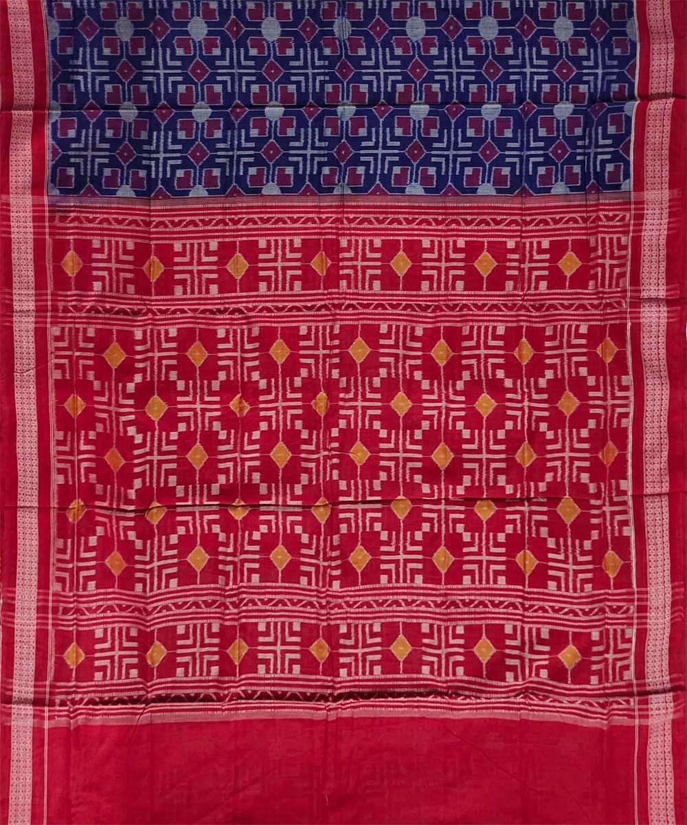 Blue red colour handwoven cotton saree