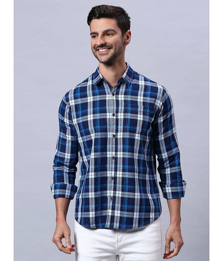 HJ HASASI 100% Cotton Slim Fit Checks Full Sleeves Men's Casual Shirt - Navy Blue ( Pack of 1 )