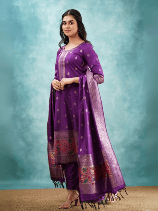 Purple Paithani Dupatta Set-M