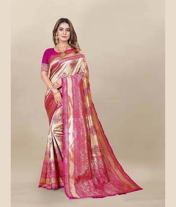 Gazal Fashions Banarasi Silk Printed Saree With Unstitched Blouse Piece ( Multicolour )