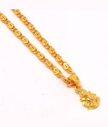 Jewar Mandi Lord Ganesh Ji Gold Plated Locket/Pendant with Link Chain Daily use for Men, Women & Girls, Boys