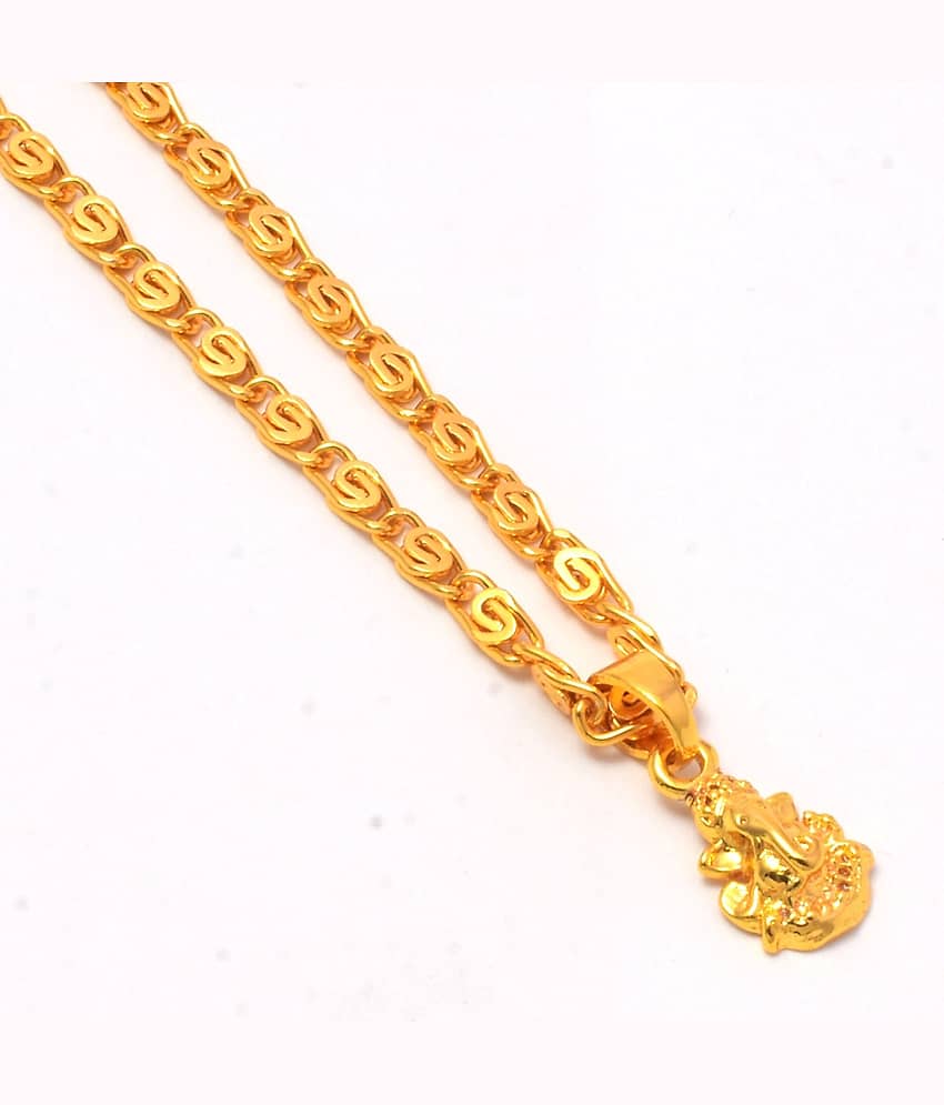 Jewar Mandi Lord Ganesh Ji Gold Plated Locket/Pendant with Link Chain Daily use for Men, Women & Girls, Boys