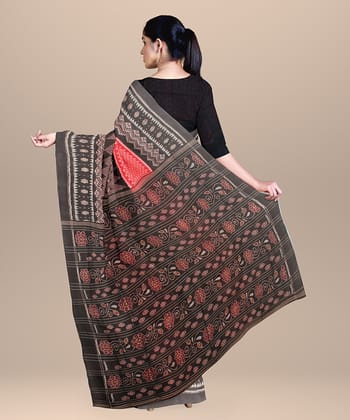 Red Black cotton Handloom Sambalpuri Saree