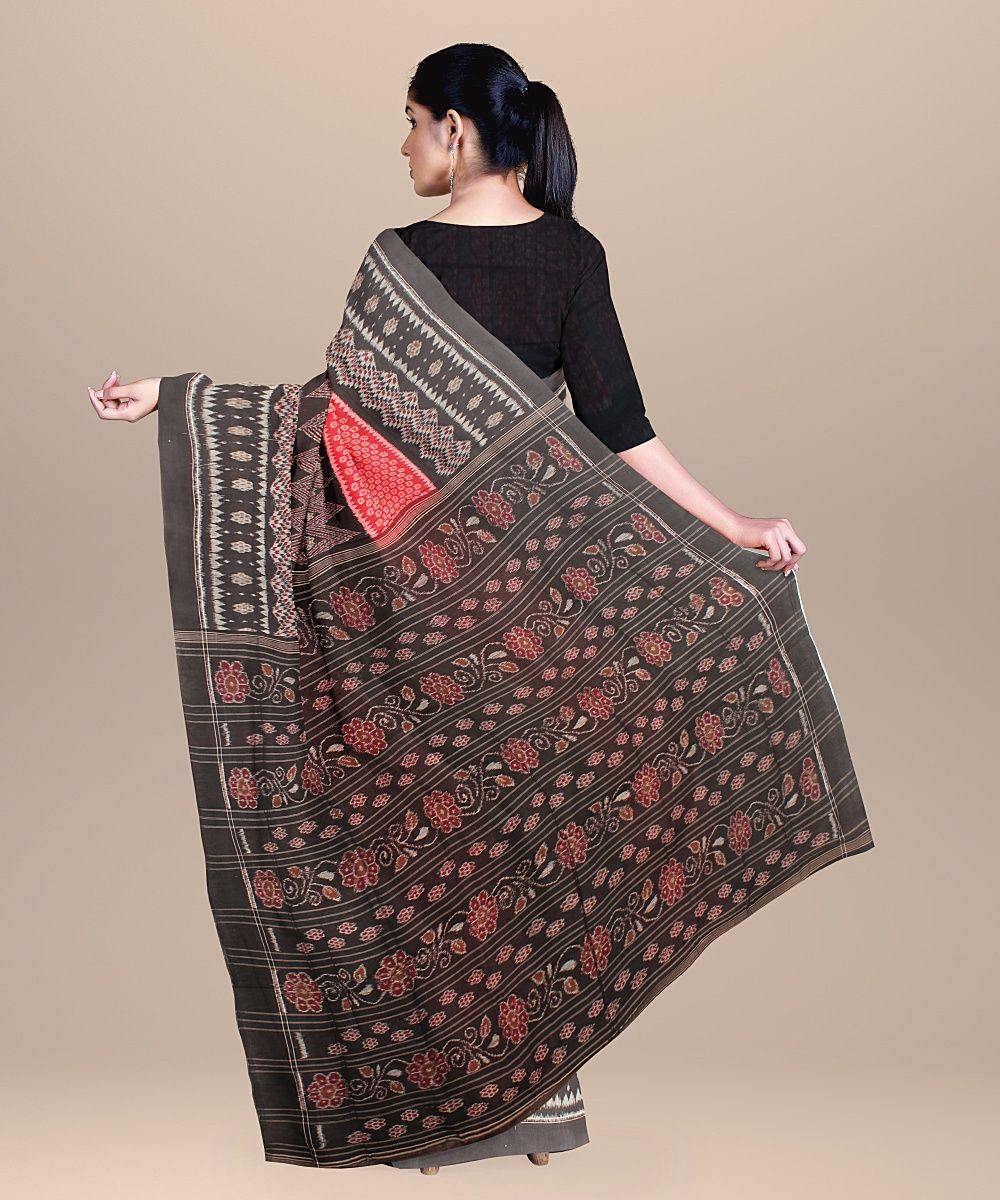 Red Black cotton Handloom Sambalpuri Saree