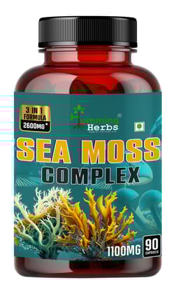 Humming Herbs Sea Moss Complex - 3in1 | 2600MG | 90 Capsules - Organic Irish Sea Moss Powder, Bladderwrack, Organic Burdock Root Extract | Bio available Minerals for Thyroid , Skin and Joint Support