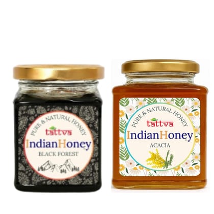IndianHoney Black Forest (Honeydew) Honey & Rajasthan Acacia Honey Combo Pack (230gm & 230gm)
