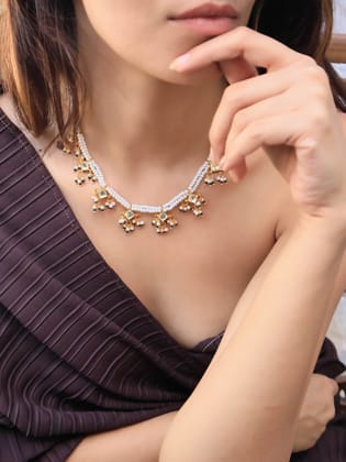 Lekha Pearl Kundan Necklace-Green