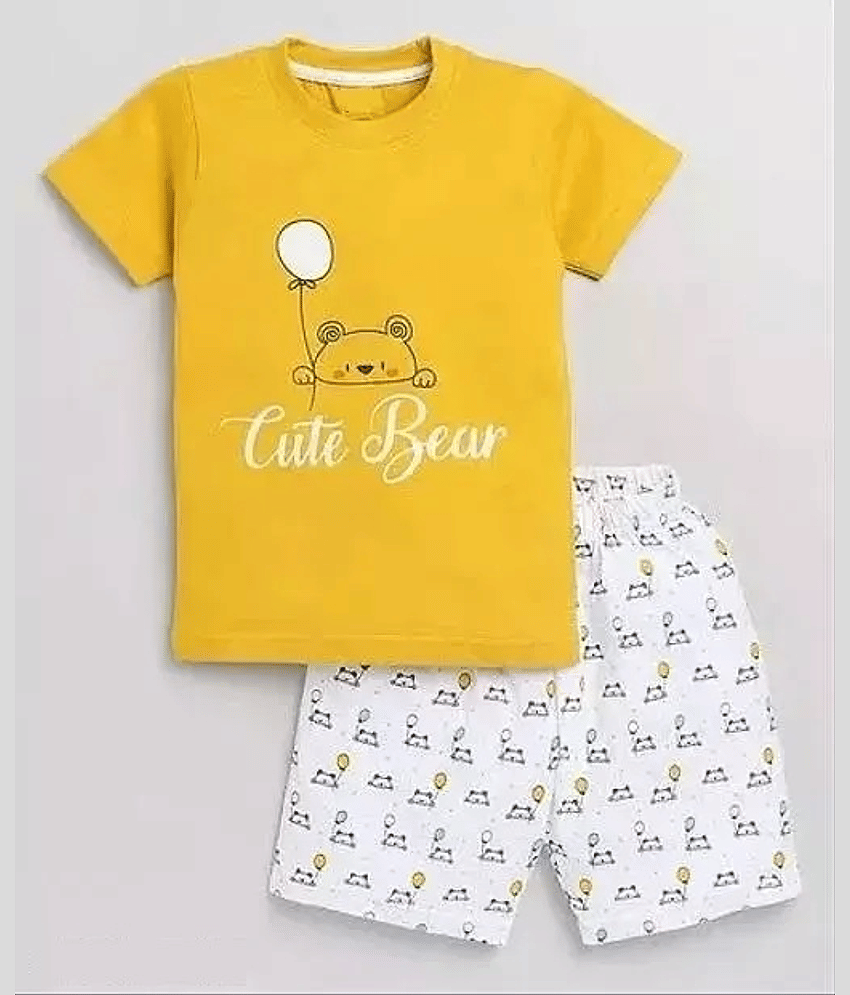 VELION Pack of 1 Boys Cotton Blend T-Shirt & Shorts Set ( Yellow )