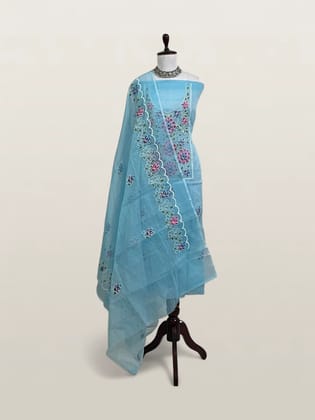 Kota Doria Dress Material Sky Blue Floral Bouquet Kota Doria Dress Material Sky Blue Floral Bouquet