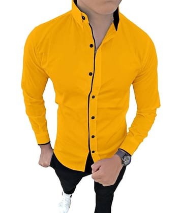 SUR-T - Yellow Cotton Blend Slim Fit Men's Casual Shirt (Pack of 1)