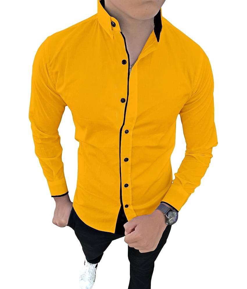 SUR-T - Yellow Cotton Blend Slim Fit Men's Casual Shirt (Pack of 1)