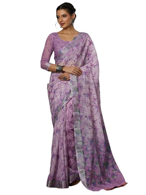 Satrani Women's Cotton Blend Printed Weaving Border Sare