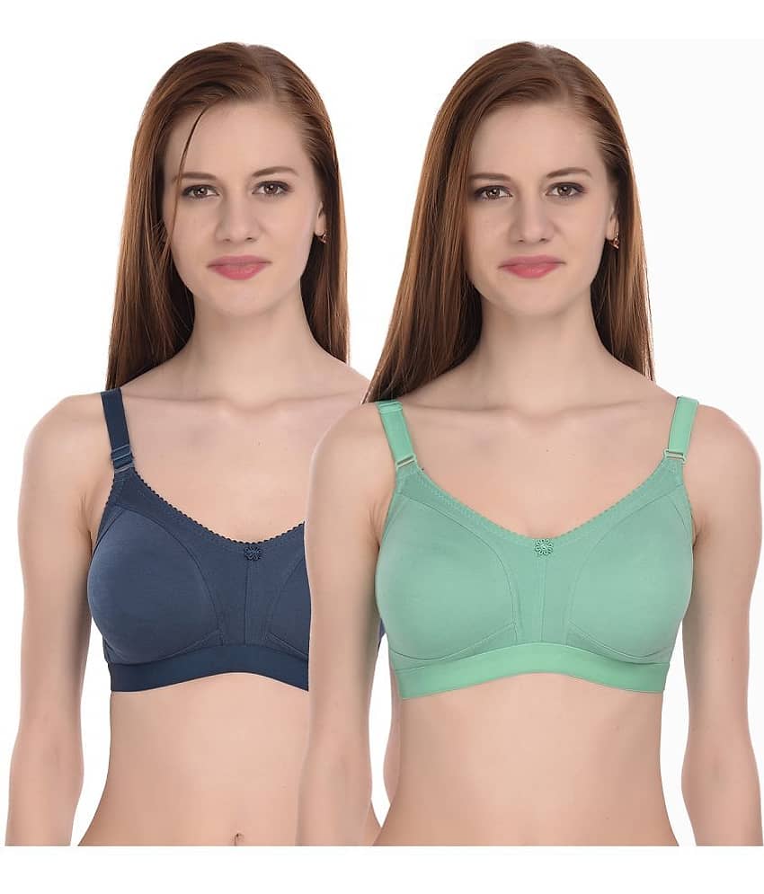 Elina Pack of 2 100% Cotton Non Padded Women's T-Shirt Bra ( Multicolor )