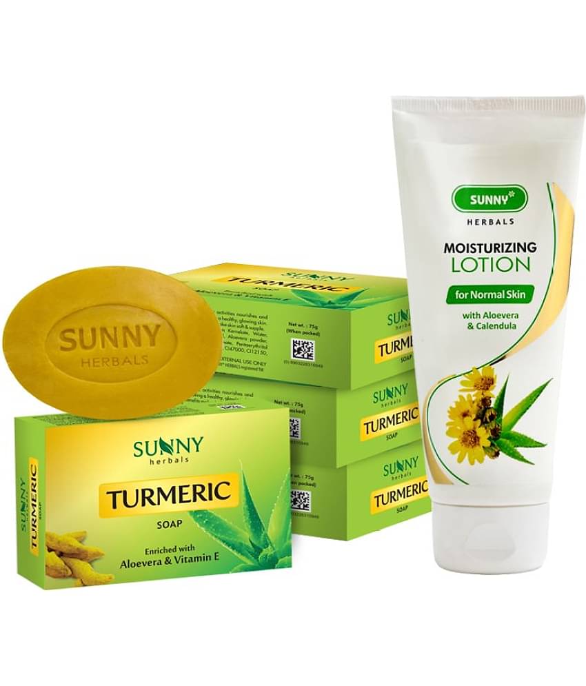 SUNNY HERBALS Aloevera & Calendula Lotion 100ml and Turmeric Soap (75g*4)300 g
