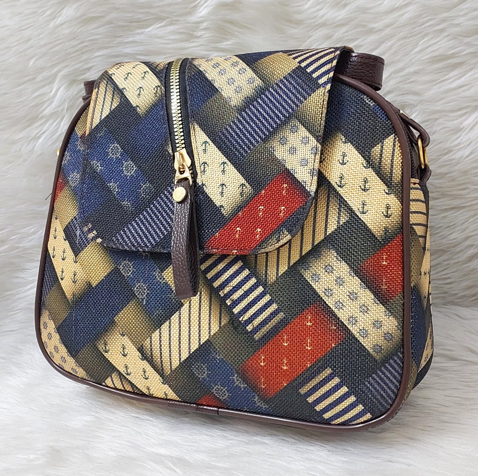 Women's Striped Canvas Crossbody Sling Bag