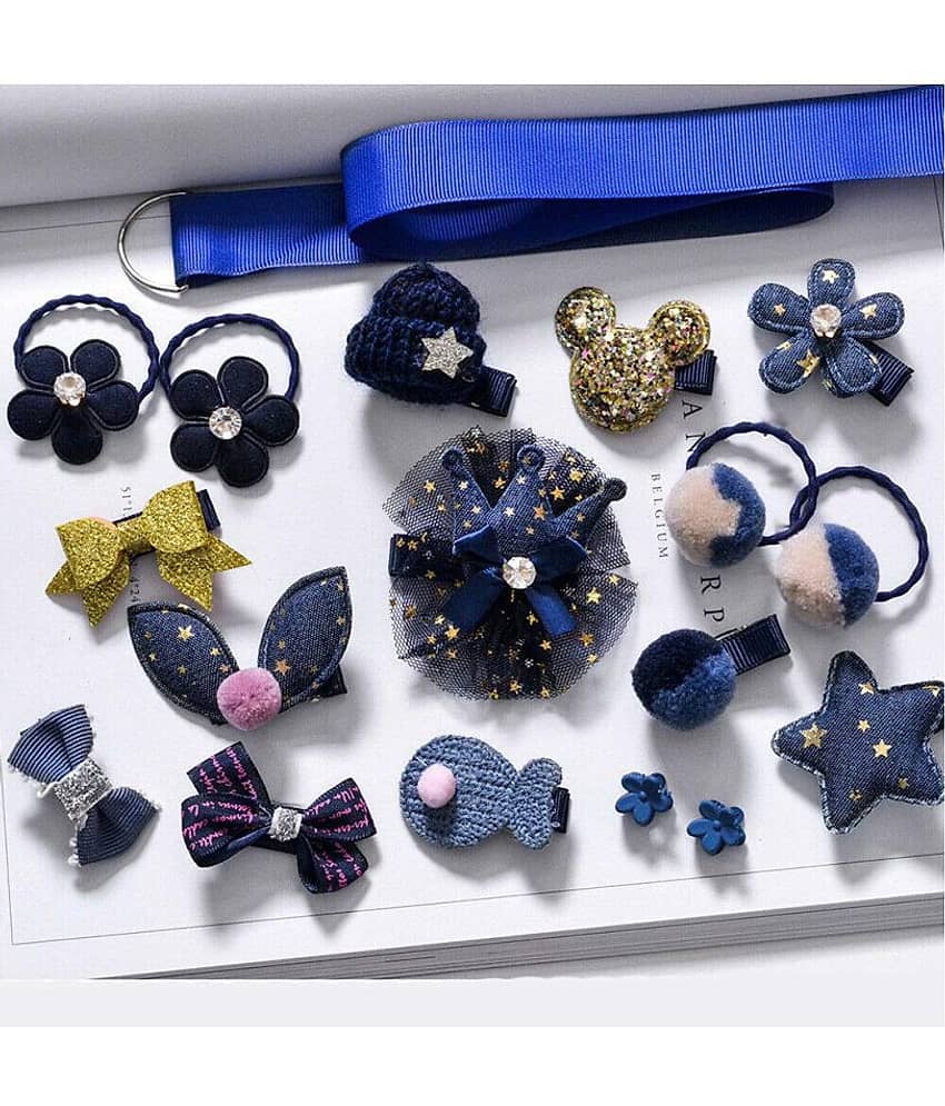 FOK Set of 18 Pieces Fancy Headwear Acessories For Baby Girls/Toddlers - Blue