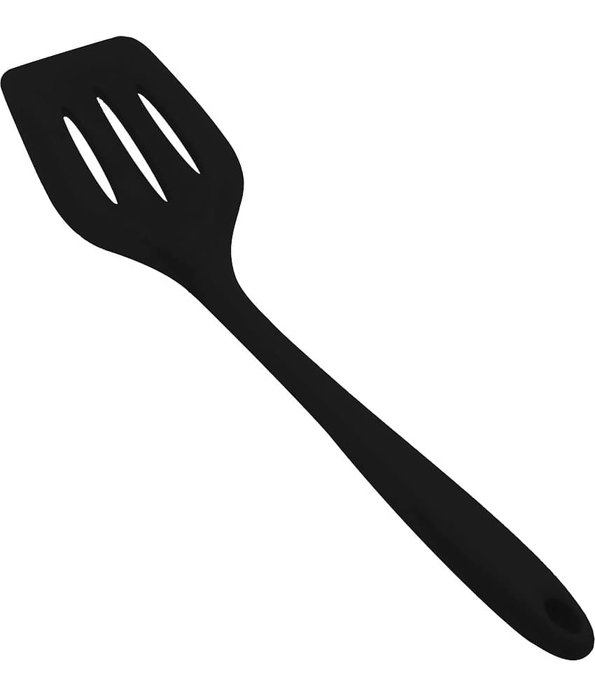 Baskety Silicone Slotted with Stainless Steel Core Spatula ( Pack of 1,Black )