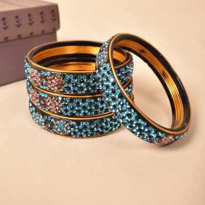 Pair of broad bangles in blue and black tones-2-2