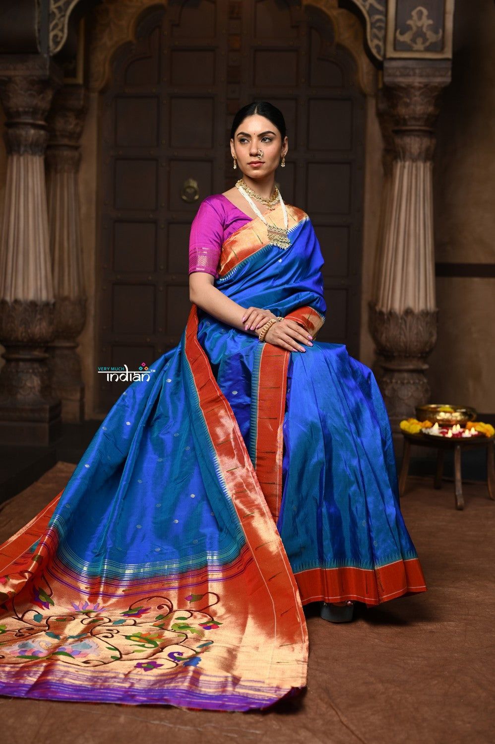 Parampara ~ Handloom Pure Silk Paithani with Signature Muniya Border & Majestic Swan Pallu in Rare Powder Blue