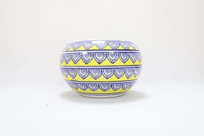 Khurja Pottery Outdoor Pot Apple Shape Yellow Colour Big Size 6 Inches