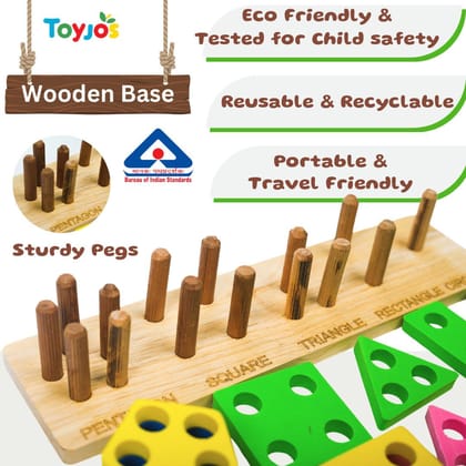 TOYJOS Kids Wooden Pattern Block Educational Toy Set | Angle Geometric Shape Sorter and Stacking Learning Puzzle Games | Birthday Gifts for Preschoolers, Boys and Girls (Multicolor, Ages 1-5 Years)