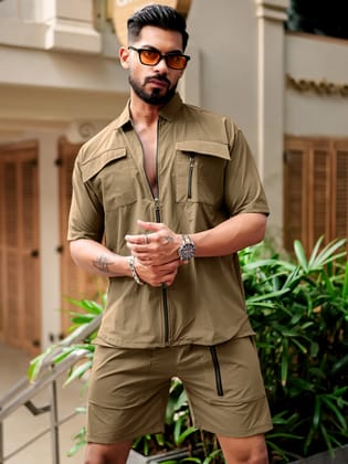Nylon Utility Co-ord Set in Khaki-S / Khaki