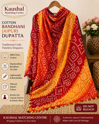 Kaushal Matching Centre Cotton Bandhani Jaipuri Dupatta for Women