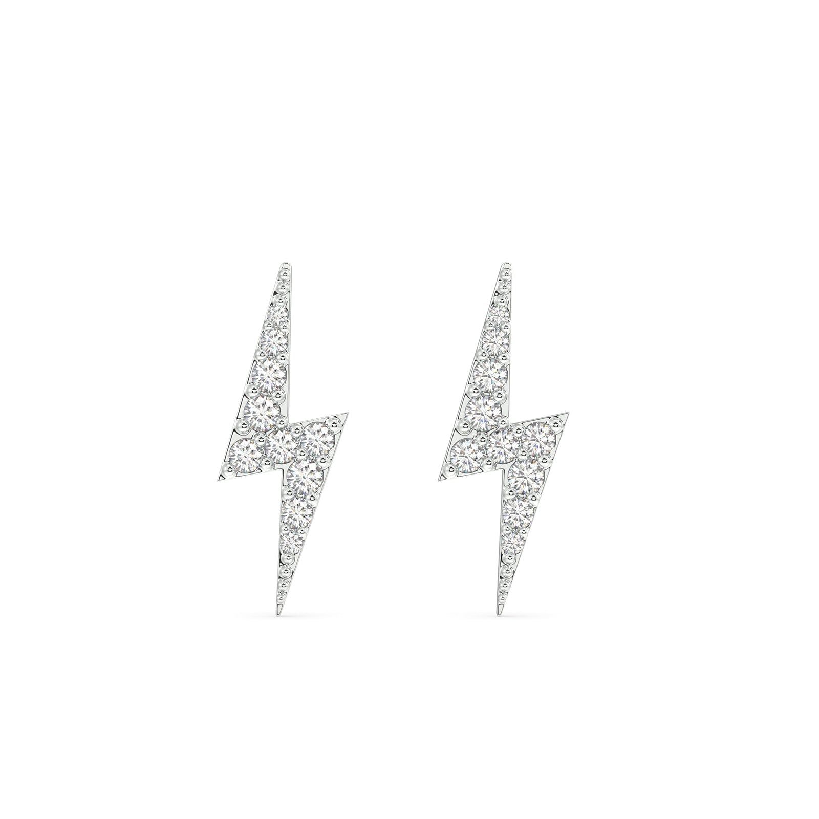 Zircon paved thunder lightning stud - Pair-Rhodium plated