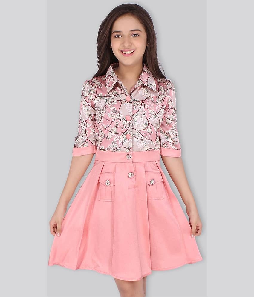 Cutecumber Satin Fit And Flare Dress For Girls ( Pack of 1 , PeachPuff )