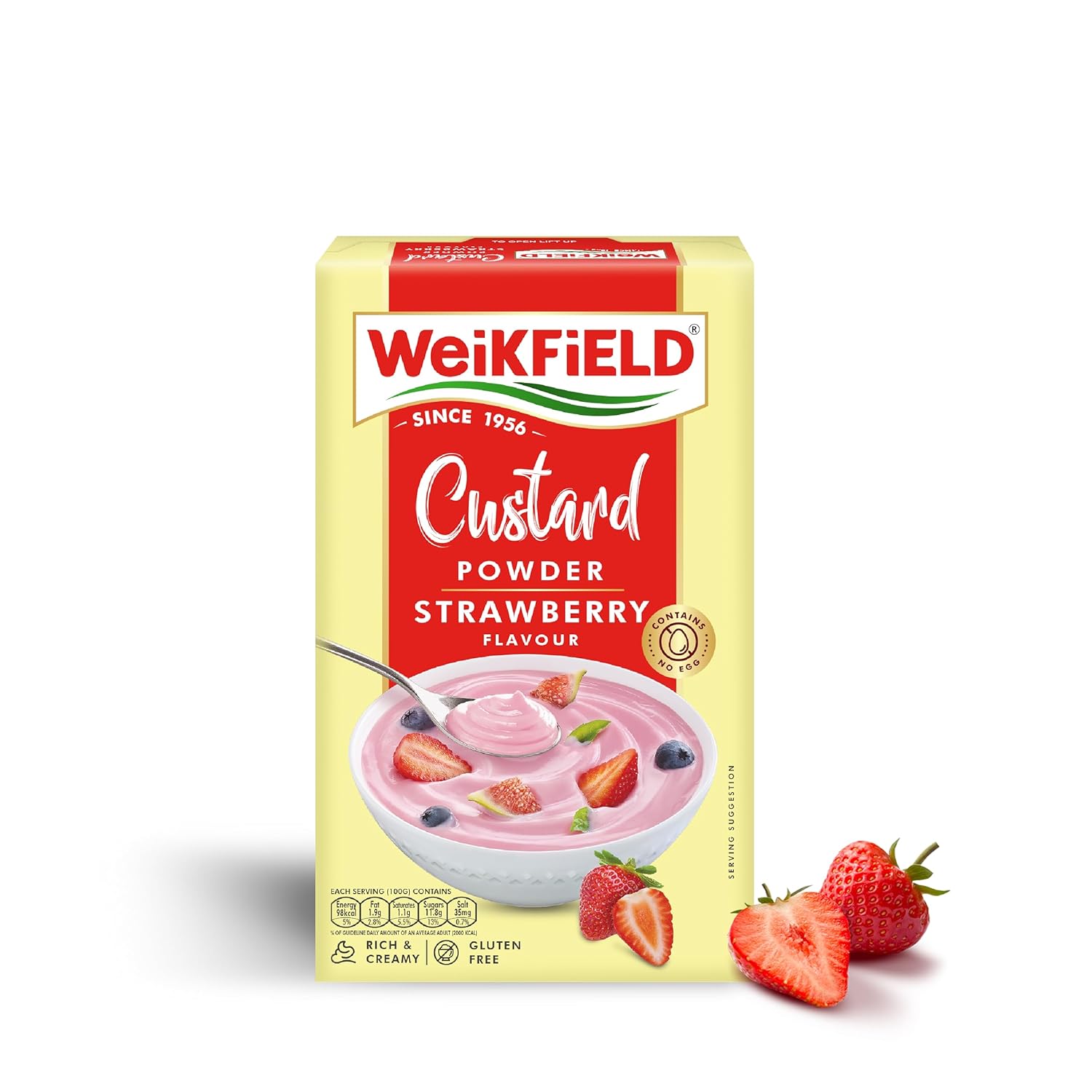 Weikfield Custard Powder | Strawberry Flavor | Makes Smooth & Creamy Custard | 75g Carton