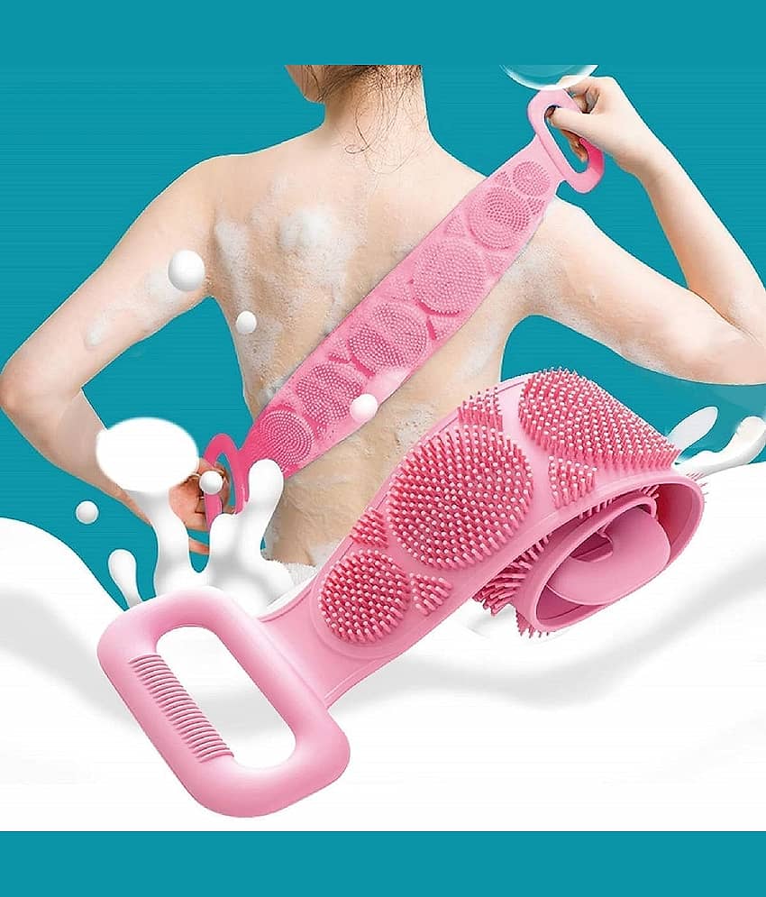 Silicone Back Scrubber for Shower Long Handle Back Washer & Body Brush for Men & Women – Exfoliating, Soft & Durable Shower Scrubber for Smooth Skin (Pink)