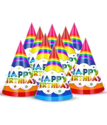 ZYOZI Rainbow Theme Birthday Party Hats, Happy Birthday Cone Party Hats for Kids Birthday Party - Rainbow theme Birthday Party Supplies and Decorations (PAck of 10)