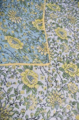 Blue n yellow floral Mul Mul Reversible DoharDouble Blue n yellow floral Mul Mul Reversible DoharDouble