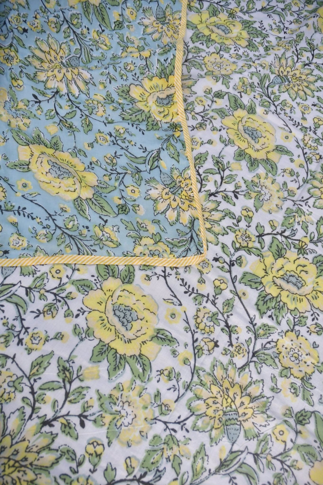 Blue n yellow floral Mul Mul Reversible DoharDouble