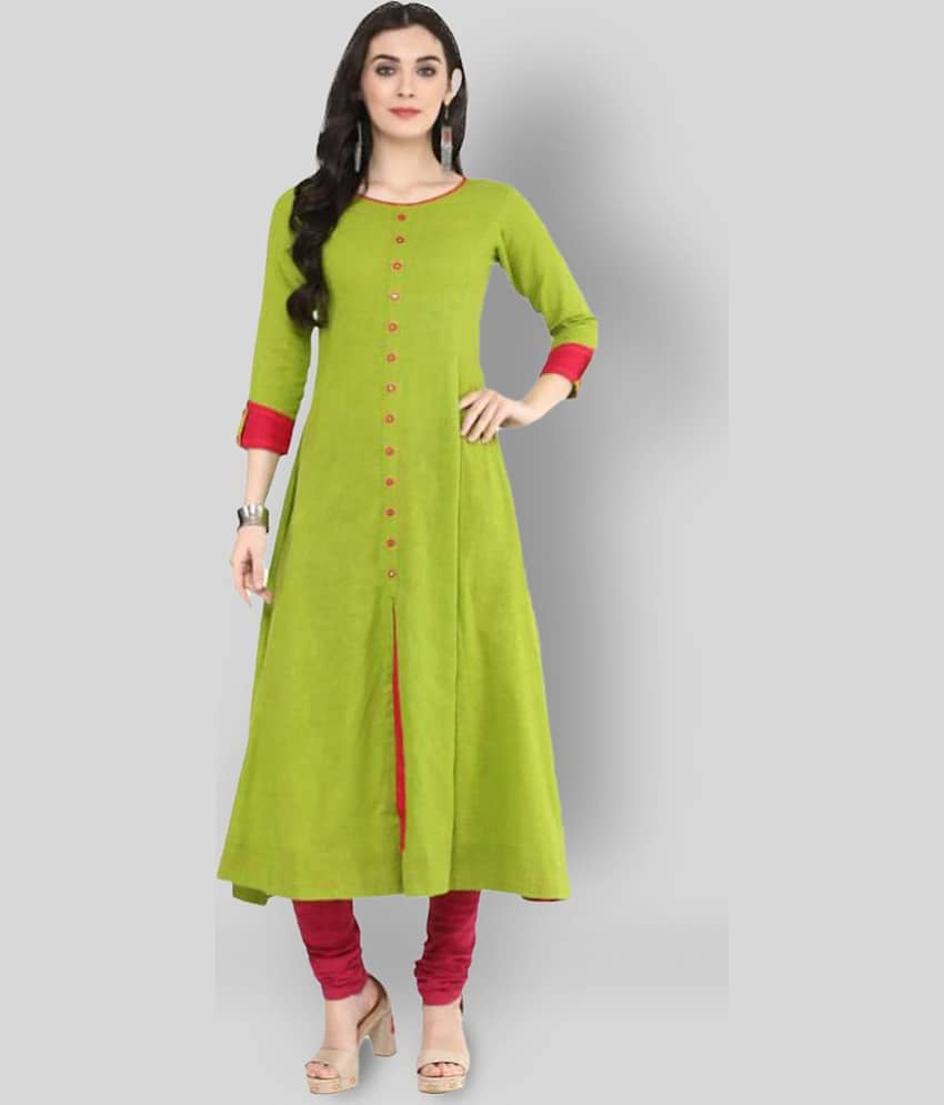 Yash Gallery Pack of 1 Cotton Solid Flared Women's Kurti - ( Green )