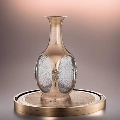 Gold Vintage Brass Wine Bottle With Glass, Antique Gold Finish For Decorative Bar Accessory