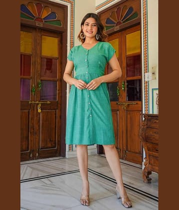 Yash Gallery Viscose Striped Knee Length Women's Fit & Flare Dress - Green ( Pack of 1 )