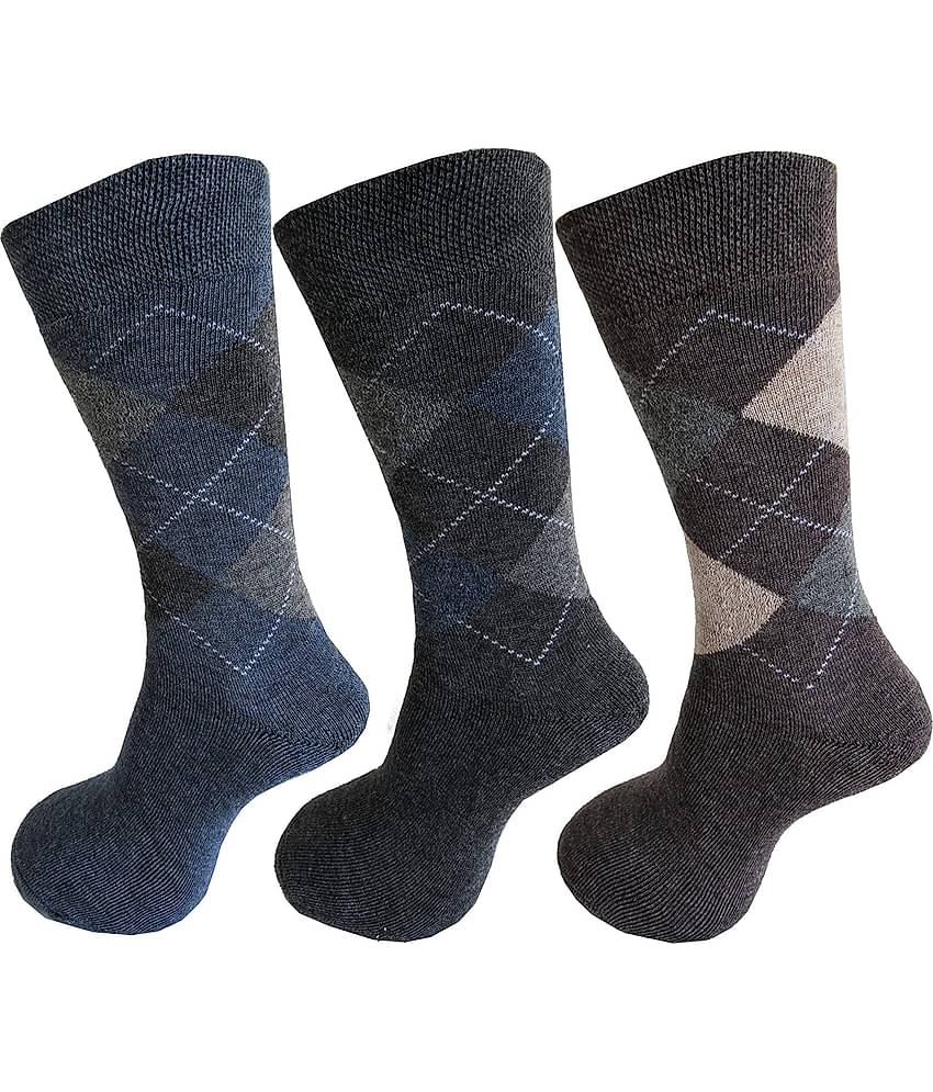 RC. ROYAL CLASS - Woollen Men's Printed Multicolor Full Length Socks ( Pack of 3 )