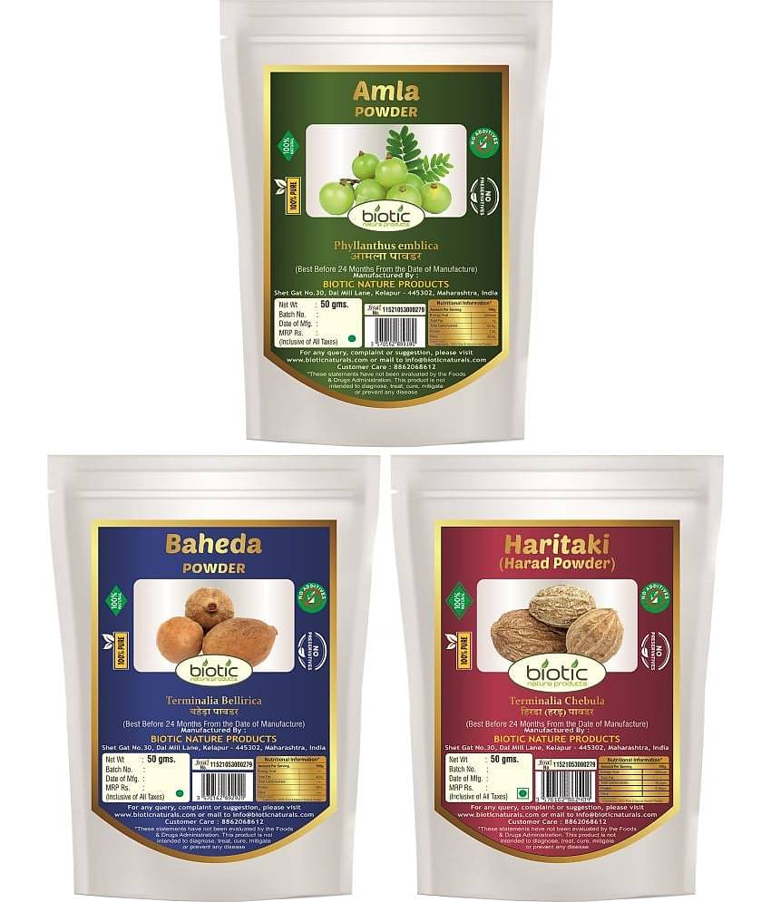 Biotic Amla, Harad & Baheda - 150 gms (50g each) Triphla Powder 150 gm Pack of 3