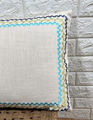 Indihomecraft Blue Border Cushion Cover Hand Embroidery Inspired Decorative Boho Cushion Cover for Sofa Couch Swing Chair Living Room & Bedroom 14 x 20 Inches, Pack of 1 Indihomecraft Blue Border Cushion Cover Hand Embroidery Inspired Decorative Boho Cushion Cover for Sofa Couch Swing Chair Living Room & Bedroom 14 x 20 Inches, Pack of 1