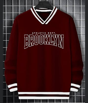 AOOSH Cotton Blend Regular Fit Striped Full Sleeves Men's V-Neck T-Shirt - Maroon ( Pack of 1 )