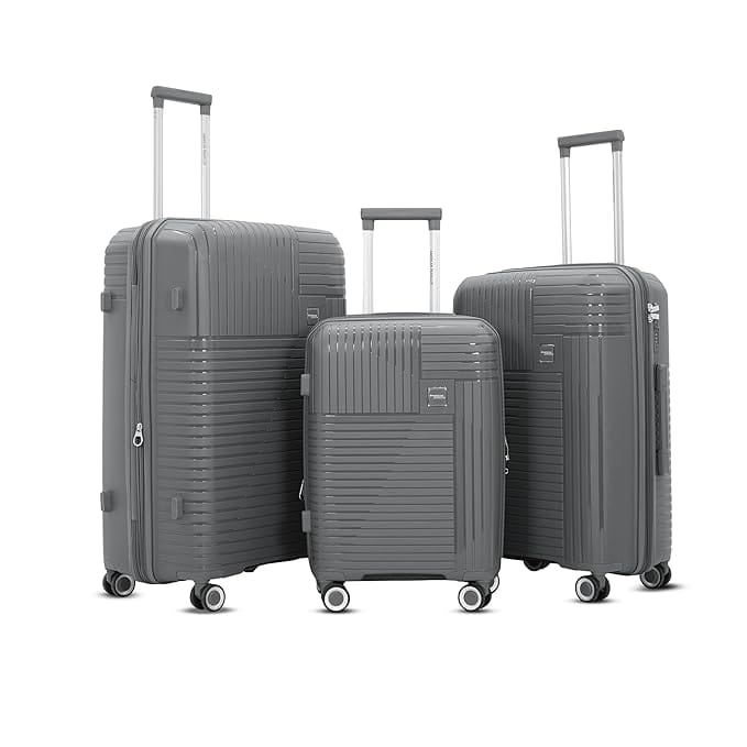 AMERICAN TRAVELLER TourisTravel Polypropylene Trolley Bags Set of 3 | Lightweight Expandable Hardshell Luggage Suitcase Bag Large with 8 Lego Wheels & TSA Type Lock (3, Grey)