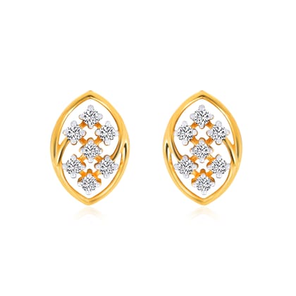 Senco Gold Chic Floral Array Diamond Studs (2 gram / 0.24 Ct / HI-SI / 18K Yellow Gold)