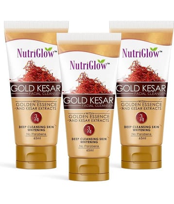 NutriGlow Gold Kesar Face Wash For Deep Cleansing and Radiant Skin, Tan Removal, Skin Tightening Non Foaming Face Wash, 65ml Each, Pack of 3