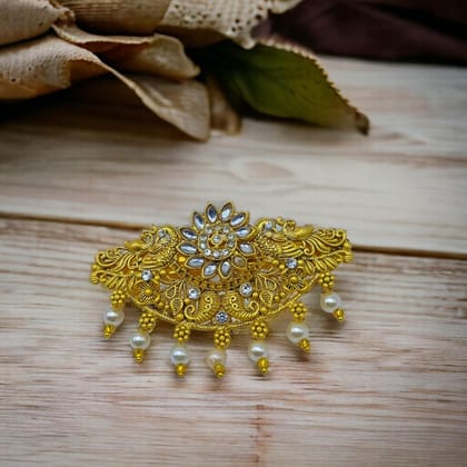 Matte Gold Plated Temple Design Hair Clip/Hair Barrette