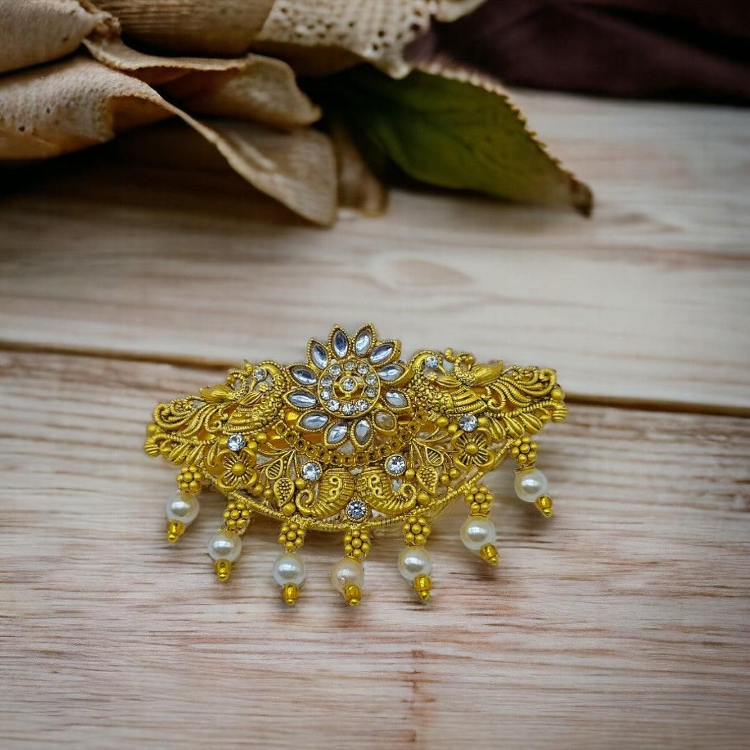 Matte Gold Plated Temple Design Hair Clip/Hair Barrette