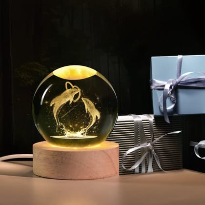 3D Love Heart Crystal Ball Night Lamp for Home Office Decoration Birthday Gift (Love Heart)-Dolphin