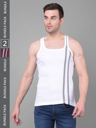 Men's Assorted Pack of 2 Solid Combed Cotton Racerback Styled Gym Vest Men's Assorted Pack of 2 Solid Combed Cotton Racerback Styled Gym Vest