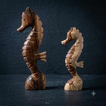 Mango Wood Seahorse Decorative Figurines Pair